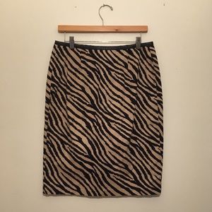Zebra Print Pencil Skirt w/ Leather & Zipper